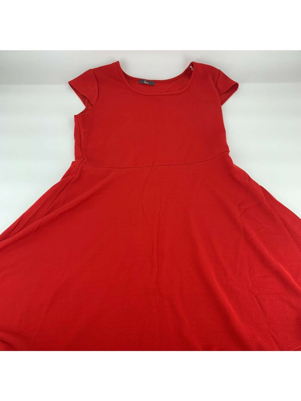 Pinc Women's Red Dress Fit Flare Textured Short Sleeve Business Mini